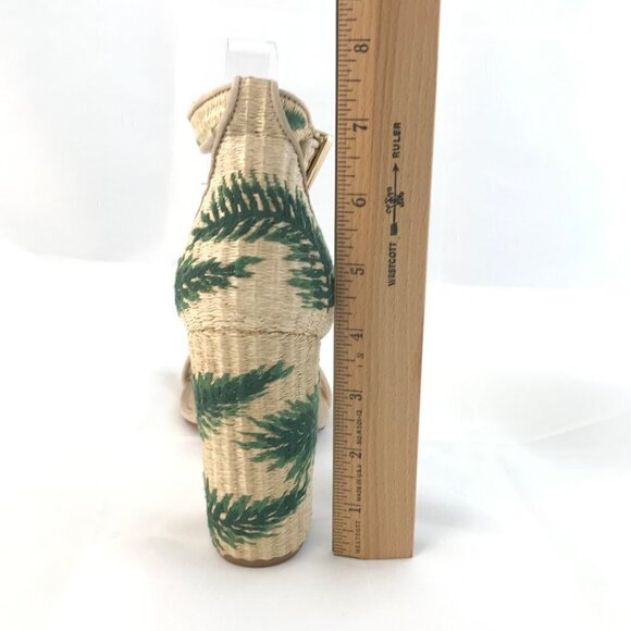 Schutz Pollyana Chunky Heel Green Leaf Design Sandals - Picture 14 of 14